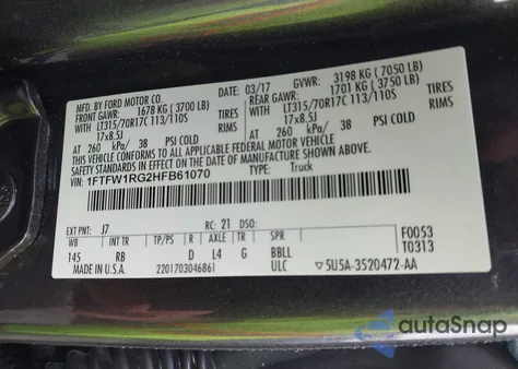 2017 Ford F-150 Raptor from USA, damaged, VIN 1FTFW1RG2HFB61070